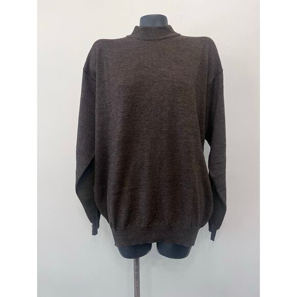 Bachrach Pullover Sweater Merino Wool Mock Turtleneck Brown Mens XL Preppy Italy - Picture 1 of 5